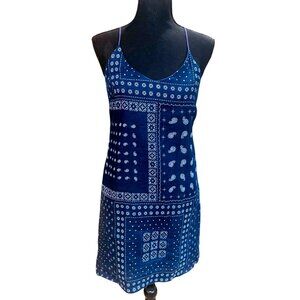 J.Crew Navy White Bandana Print Linen Sundress Boho Cottage Womens S/0 Peasant